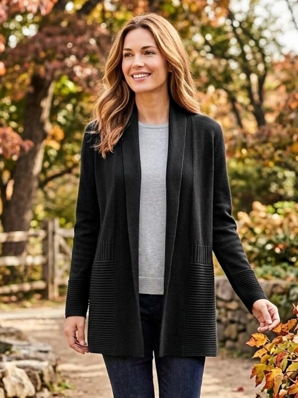Liz Claiborne Open Front Shawl Collar Cardigan Black Petite Medium